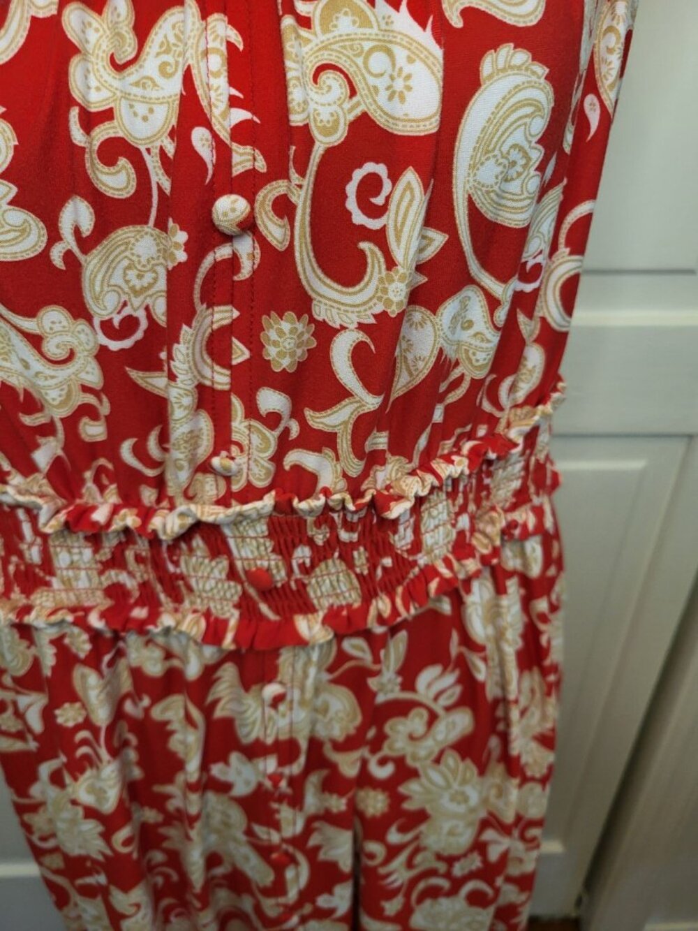 Derek Heart Red Peasant Dress High Low XL Stretch Ruffle Boho Travel Vacation - Picture 9 of 11